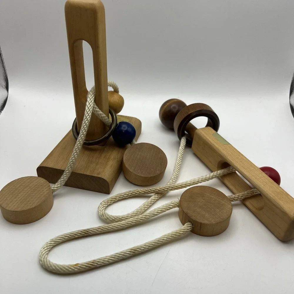 2 Vintage 1970's Wooden Brain Teasers By Baffle Puzzles USA